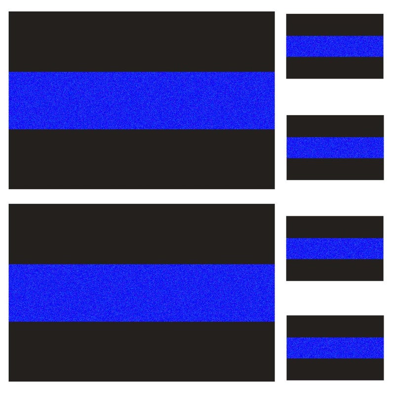 Creatrill Reflective Police Thin Blue Line Bumper Decals (2 Pack, 4" x 2.6") & License Plate Vinyl Stickers (4 Pack, 1.5" x 1") Bundles Compatible with Cars & Trucks, Window, Honoring Police Law Enforcement - Image 1